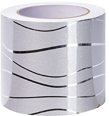 Dostear Bordi Greche Pannelli Adesivi Bordo Adesivo per Pareti Striscia Adesiva Muro Decorativa Greca Adesiva per Parete Onda D'Argento 20cm X 500cm