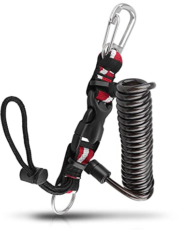OVOVFANY Scuba Diving Lanyard, Heavy Duty Stainless Steel Spring Coiled Lanyard with Quick Release Buckle and Dive Flag Webbing Strap for Cameras and Dive Lights