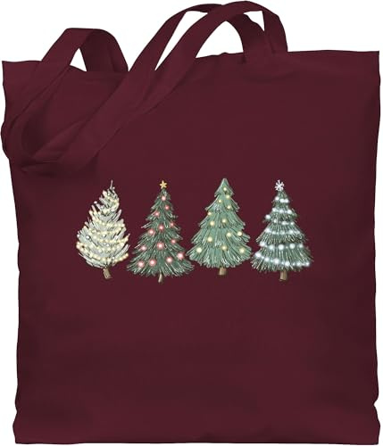 Baumwolltasche - Weihnachten Geschenke Christmas Bekleidung - Weihnachtsbäume - Unisize - Bordeauxrot - weihnachtliche einkaufstasche jutebeutel gross weihnachtlich weihnachtsmotiv tannenbaum