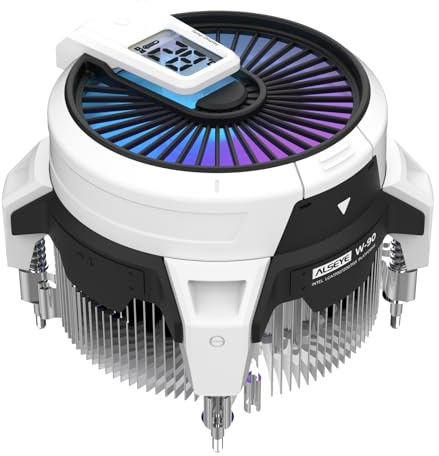 ALSEYE Refroidisseur de processeur W90, refroidisseur de processeur à affichage de la température pour boîtier PC de petite taille avec puissant ventilateur d'éclairage ARGB de 90 mm et colonne de