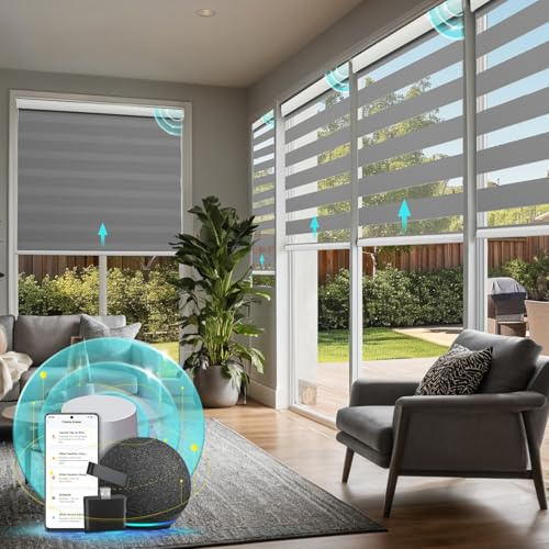 CITOLEN Motorized Zebra Blinds, Upgraded Smart Blinds, Custom Size, Automatic, Remote Control, Electric, Alexa/Google Compatible, Gray, 33''W x 72''H | 70% Blackout, Room Darkening Smart Electric Automatic Shades for Indoor Windows, Privacy Light Control