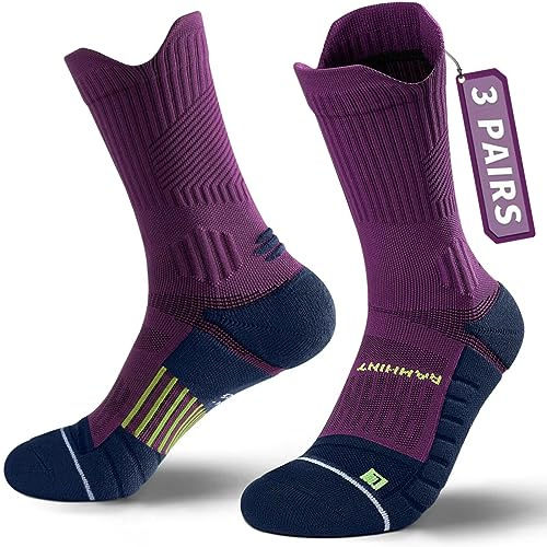 Rahhint Calcetines de Running Largos para Hombre, 3 Pares, Talla 38-42, COOLMAX Transpirables, Antiampollas, Acolchados, con Soporte de Compresión y Arco