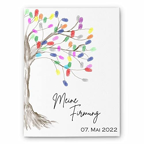 CHRISCK design Fingerabdruck Leinwand Kommunion und Konfirmation - personalisiertes Gästebuch für Erstkommunion Taufe Firmung - Fingerprint Leinwände für Mädchen & Jungen