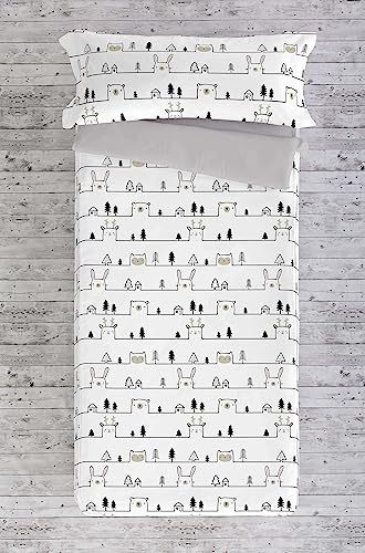 NATURALS ICEHOME Saco Nórdico Sin Relleno Cama 90, 100% Algodón, Juego de Saco Nórdico 90x190/200 cm + 1 Funda de Almohada 45x110, House Animal