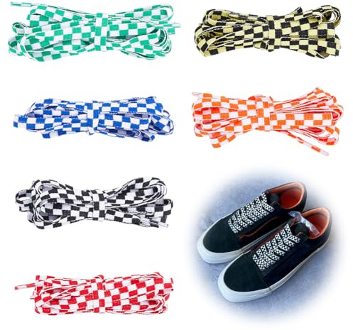 SUPerfINDINGS 6 par 6 färger 1,8 m tvåfärgade platta skosnören tartan mönster skosnöre plädar ränder casual skosträngar rutig skosnöre ersättning