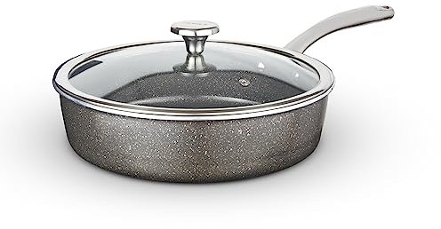 Tower T900205 Cerastone Pro Multipfanne aus geschmiedetem Aluminium, 28 cm, mit Deckel aus gehärtetem Glas, Antihaftbeschichtung, Graphit