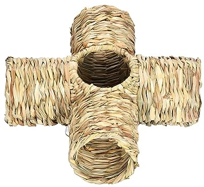Colcolo Hamster-Gras-Tunnel, Spielzeug, Kaninchen-Tunnel, Heimtierbedarf, Nest-Versteck, interaktiver Spielzeug-Stroh-Tunnel für Chinchilla-Kleintiere, Vier Häfen