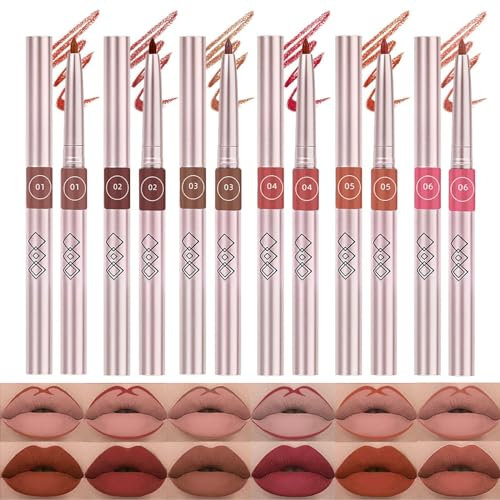 DENESTUP 6 Farben Matte Lippenstifte Lipliner, Lang Anhaltende Pigmentierte Lippenstift, Antihaftbeschichtete Tass Glatte Anwendung, Einziehbare Wasserdichte Lip Liner Set