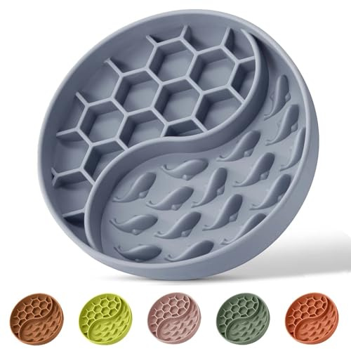 ZOURYNUA Slow Feeder Dog Bowl, Pet Puzzle Dish w/Suction Cup, Small Medium