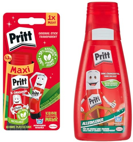 Bundle aus Pritt Klebestift, transparent, Blisterkarte, 43g und Pritt Alleskleber, Flasche, transparent, 100g