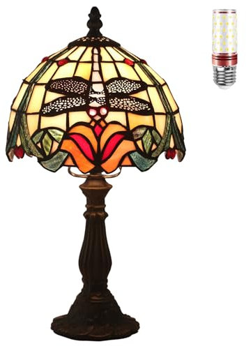 Uziqueif Tiffany Lampe Libelle, Tiffany Style Tischlampe 8 Zoll, Buntglas Lampen, Tischlampen Für Wohnzimmer Schlafzimmer Nachttischlampe Büro
