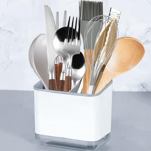 Cutlery Drainer, Utensil Holder Sink Caddy Dish Drying Rack, Kitchen Organizer Accessories for Flatware Silverware Chopsticks Knives Forks Spoons Spatula(Grey)
