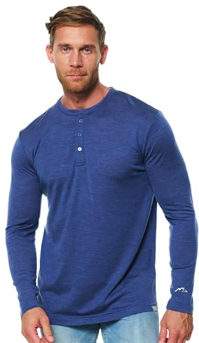 Merino.tech sous Vetement Thermique Homme Laine Merinos - 100% Pull Merinos pour la Randonnée et la Chasse (Large, 170 Grey Blue Henley)