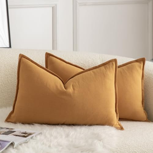 Mandioo 2er Set neutralen Baumwolle Kissenbezug 40x80cm Dekorative Kissenbezüge Dekokissen Boho Sofakissen Dekokissen Kissenhülle für Sofa Couch Wohnzimmer Schlafzimmer Orange Braun