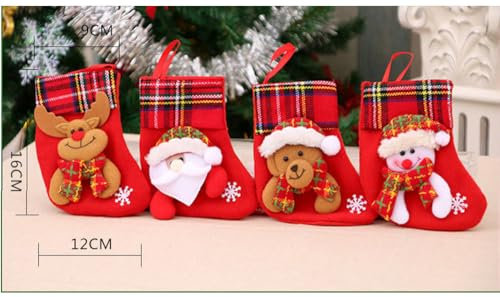 Blausky 4er Set Weihnachtsstrumpf,Nikolausstrumpf,Nikolausstiefel zum Aufhängen,Weihnachtsdeko,Rot Klein Weihnachtssocken,Nikolausstrumpf,für Weihnachten Kamin Deko Geschenke,Gemischt C