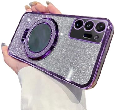 IMEIKONST for Samsung Galaxy Note 20 Ultra Case Gradient Glitter Purple DSJ | Makeup Mirror Ring Stand Function, Full Camera Protector, Soft Silicone Shockproof, Plated Transparent Cover for Girl Women