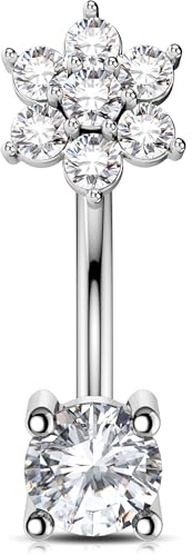 OUFER 16G Blume Curved Barbell 316L-Edelstahl Knorpel Ohrpiercing 6/8 mm Helix Piercing Klar CZ Curved Barbell Piercing für Damen Rook Barbell Körperpiercing