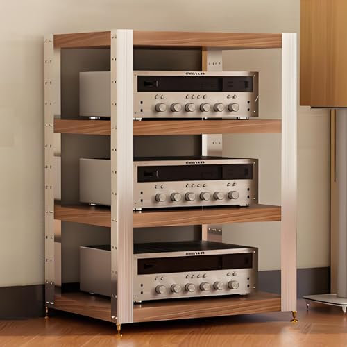 YQMHEZ Audio Rack HiFi Regal, bodenstehendes HiFi Rack, Record Player Stand for zu Hause, mit höhenverstellbarem Phonoschrank, multifunktionalem offenen Aufbewahrungsregal(Walnut,24.6x18.7x32.4)
