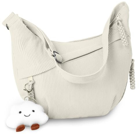 Aucuu Crossbody Bag Damen Umhängetasche, Halbmond Crossbody Bag, Cord Tasche Casual Schultertasche, Hobo Halfmoon Bag mit Verstellbarer Schultergurt, Bauchtasche Damen für Arbeit Reisen Alltag