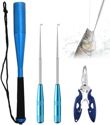 iKALULA 4 Pcs Fishing Fischtöter Set, 24.5cm Angeln Fischbetäuber, Aluminium Fisch Totschläger, Fischtöter aus Aluminium mit 2 Hakenlöser Angeln Angelzange Für Anfänger Outdoor Karpfen Forellenangeln