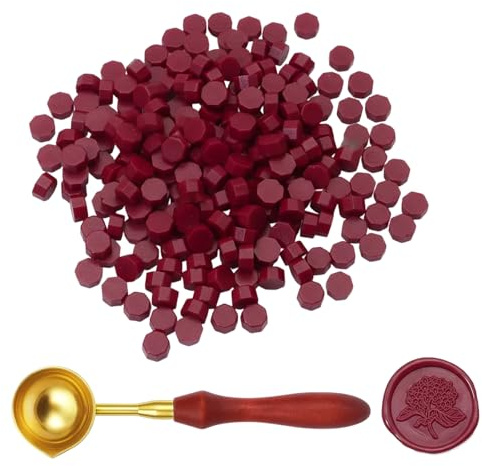 725 Stück Wachssiegel, 1 Schmelzlöffel, Siegelwachs Set, Wachssiegel Set, Für Stempel, Einladungen, Karten, Umschläge, Weinpakete, Geschenkverpackungen Wachssiegel Stempel Set (Claret)