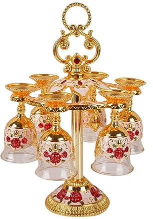 ANKROYU 6PCS Gobelet à Calice Vintage, Tasse à Calice à Vin en Verre en Alliage de Zinc, Tasse en Relief de Calice, Gobelets Chics, Tasse à Boire pour Cocktail pour Bar de Banquet (Or Blanc)