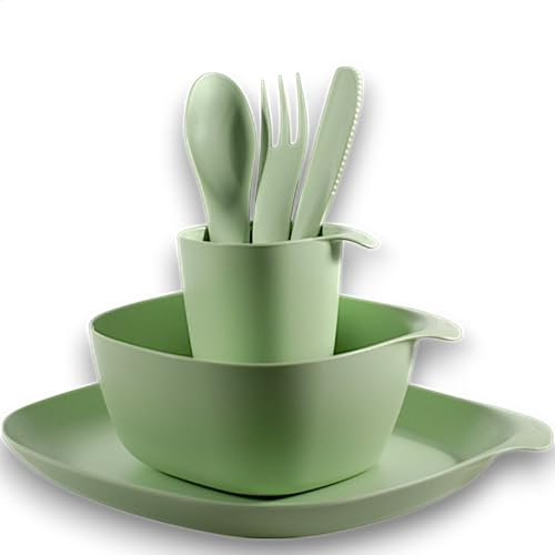 CALIPSO Set di stoviglie da campeggio per 1 persona | stoviglie in plastica infrangibili, 3 pezzi da campeggio, set di stoviglie per giardino, stoviglie in plastica con piatto, ciotola, tazza e posate