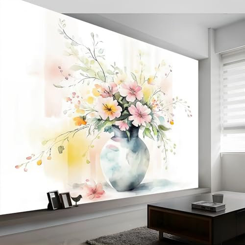 Papel tapiz 250 x 175 cm De Pared Sala Cuarto Oficina Salón Elegante Flores Jarrón tema Papel pintado no tejido Color Fotomural panorámico limpiable - Mural de papel pintado