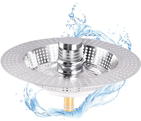 Drain Plug and Drain Strainer Kitchen Sink, 3-in-1 Plug for Sink, Universal Sink Strainer and Odour Prevention, Kitchen Sink Plug, Drain Fitting for Sink and Washbasin