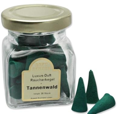LivuX 1090 Lot de 35 cônes d'encens parfumés au sapin de luxe, dans un verre, parfum frais et boisé pour une atmosphère vivifiante et naturelle