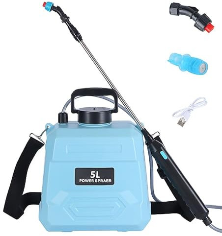 Pulverizador de presión 5/8 litros, pulverizador eléctrico para plantas con 3 boquillas de niebla, 2 velocidades 4 horas de trabajo, pulverizador de malezas y pulverizador de agua (5L-azul)