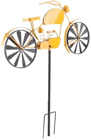 Segrehy Moulin à Vent Style Moto Vintage Jaune, Décoration de Jardin sur Piquet Métal 550g, pour Pelouse, Allée et Terrasse, pour Décoration Extérieure Rustique