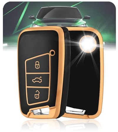 LELNOOS Autoschlüssel Hülle, Silikon Schlüsselhülle Schutz Schlüsselcover für VW Volkswagen Passat B8 T-ROC Tiguan Polo T-Cross Arteon Seat Ateca Ibiza Leon Skoda Kodiaq Karoq Kamiq Superb Fabia