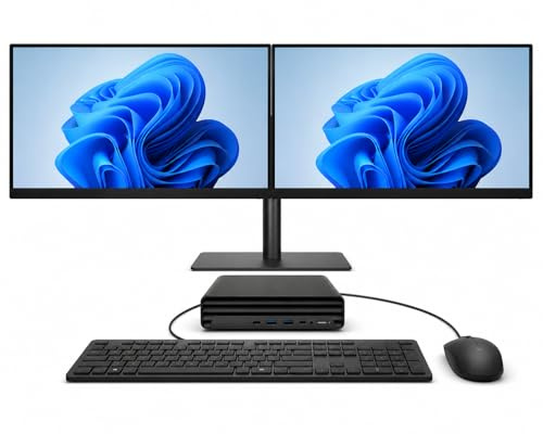 COMPUCLEAR Complete Set Dual 22-24 Inch Monitors & Dell Optiplex 3090 Micro Desktop PC i5-10500T 8th Gen 3.1GHz - 16GB RAM - 256GB SSD - WiFi Windows 11 64-Bit Computer (Renewed)