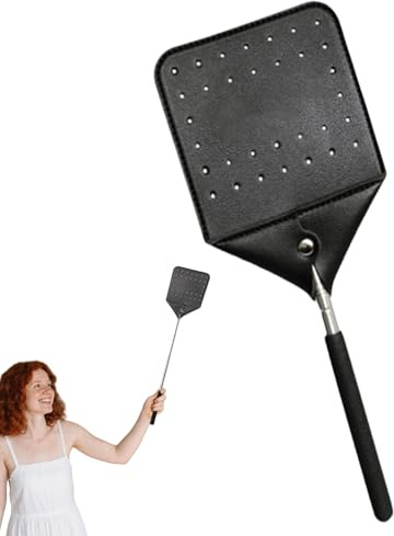 Matamoscas de Alta Resistencia - Mango Largo Reforzado de Genuino,Raqueta Eléctrica Retráctil con Mango Metálico para Insectos Voladores en Hogar