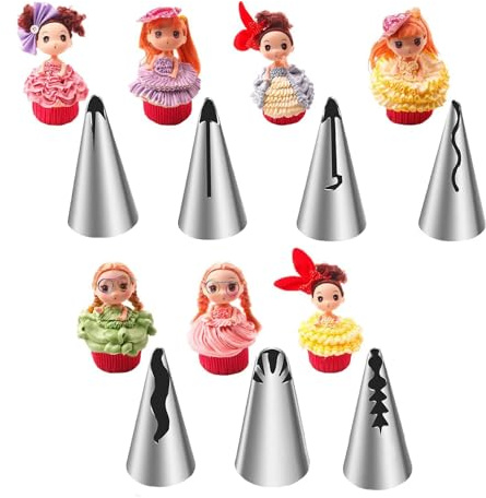 SANTUO Lot de 7 grandes douilles en acier inoxydable 304 réutilisables pour poches à douille, accessoires de pâtisserie, cupcakes, gâteaux, biscuits, pâtisseries