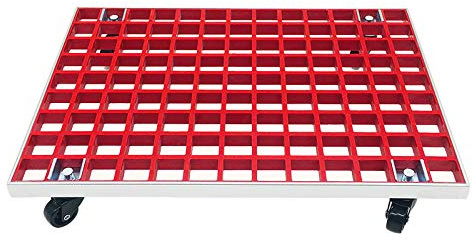 Carrello per vasi da fiori in GFRP resistente, con ruote, grande 50 cm, per interni ed esterni, con sottovaso, design rosso per una facile mobilità in giardino