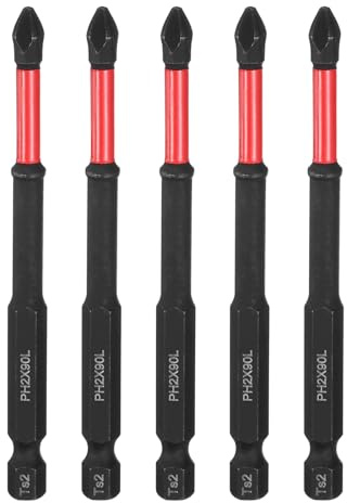 sourcing map 5pcs Impact Phillips Screwdriver Bit PH2 (#2) Anti Slip Tip 1/4 Hex Shank 3.54 (90mm) Long Magnetic Cross Screw Driver Industrial Power Drill Bits for Remove Fastening Screws
