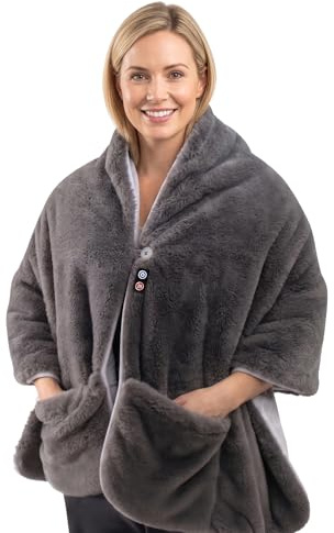 Homedics Cosy Cordless Warming Shawl - Wearable Heated Blanket with 2 Heat Settings, Cordless Heated Shawl with Portable Power Pack, Ultra-Soft Electric Throw Blankets for Home, Office & Travel