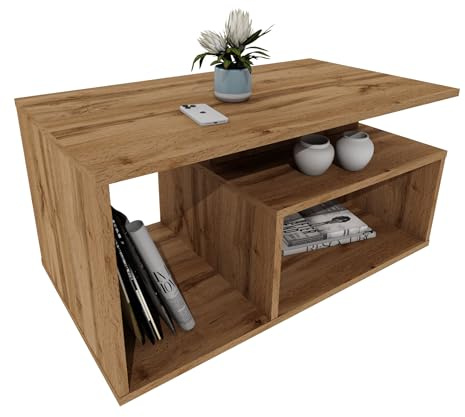 möbelkap Couchtisch mit Ablagefach | 90x50x44 cm | Moderner Wohnzimmertisch im Retro Loft Design | Stabiler Sofatisch, robust & Kratzfest | Eiche Wotan