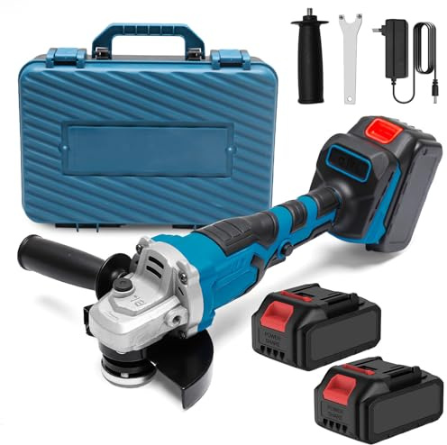 Meuleuse D'angle sans fil 21V, Meuleuse D'angle 125mm, 1500W Disqueuse avec 11000RPM,3 Vitesses avec Batterie et Affichage de la Batterie,Sans Pièces Coupées pour Couper Polir Poncer (2 Batterie)