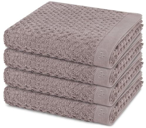 Ross Harmony 4er Set Handtücher – 50x100 cm, Walkfrottee 520 g/m², 100% Baumwolle – Saugstark, Voluminös & Weich, Hautfreundlich mit Eleganter Saum-Stickerei – Luxuriöse Badtextilien - Flanell