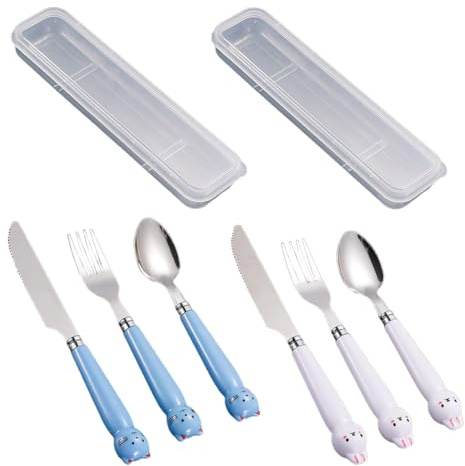 Posate da Viaggio con Custodia, 6 Pezzi Animali Portapranzo Portatile, Porta Posate in Inox per Pranzo, Ufficio, Campeggio, Scuola