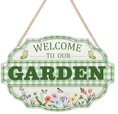 HOURIA 3D Welcome to Our Garden Wood Sign,(11.4”x8”) Gardening Greenhouse Decor, Gardening Sign, Flowers Butterfly Garden Decorations for Outside,Gardening Gifts,Gifts for Plant Lovers