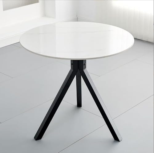 Tavolo da pranzo rotondo con piano in marmo, 80 cm, tavolo da cucina circolare con robuste gambe in metallo nero, per casa, appartamento e soggiorno, arredamento moderno