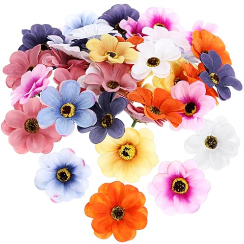 HOLIDYOYO 40 Stück Kleine Chrysanthemen Stoffblumen in Weiß Gelb Pink Rot Blau Orange Violett Dunkelblau Weiche Bastelblumen zum Nähen für Kleidung Taschen Haaraccessoires und Wohn