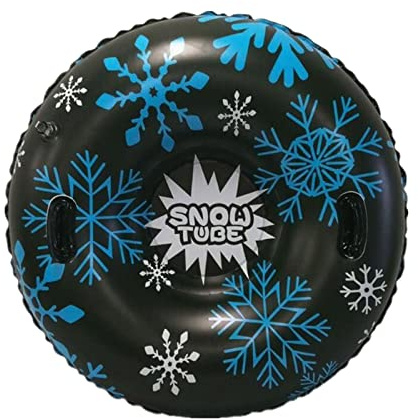 Aufblasbarer Schneereifen mit Griffen, 120cm Durchmesser – Schwarzes PVC Snow Tube mit Schneeflocken-Design für Kinder & Erwachsene, Winter Outdoor Schlitten & Rodelspaß
