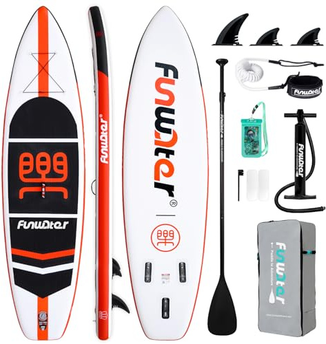 FunWater Uppblåsbart Stand Up Paddleboard All Round SUP – Med justerbart paddel, pumpa, ryggsäck, koppel och fenor – Lämplig för alla färdighetsnivåer