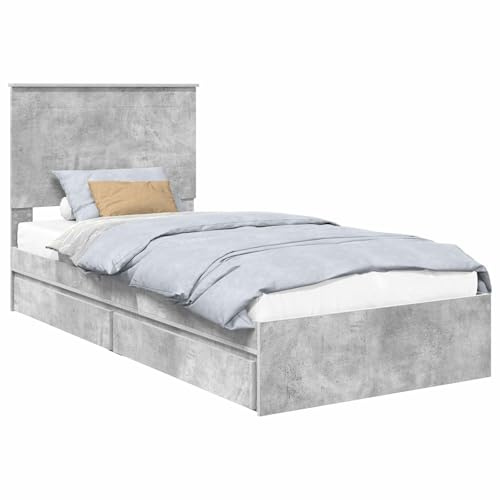HFXHIJXQ 75 x 190 cm Einzelbett Holzwerkstoff Beton Grau mit Lattenrost und Schublade Modernes Stauraumbett für Schlafzimmer und Jugendzimmer