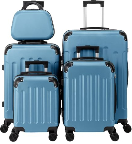LEADZM Koffer Set 5 teilig Hartschale mit Kosmetikkoffer (Navyblau) | Handgepäck mit Kosmetikkoffer, Reisekoffer Set aus ABS, Gepäckset mit Teleskopgriff